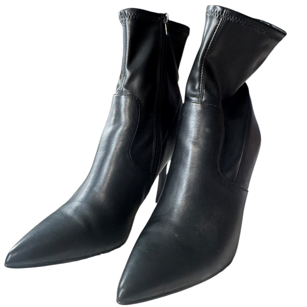Steve Madden Black Pointed Toe Sock Booties Stiletto Heel Zip Up Women 9.5M